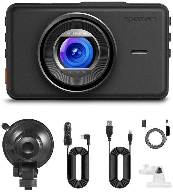 Apeman Dash Cam 1080P FHD DVR Car Driving Video Recorder 3 Inch LCD Screen 170° Wide Angle, G-Sensor, WDR, Parking Car Monitor With Step-down line