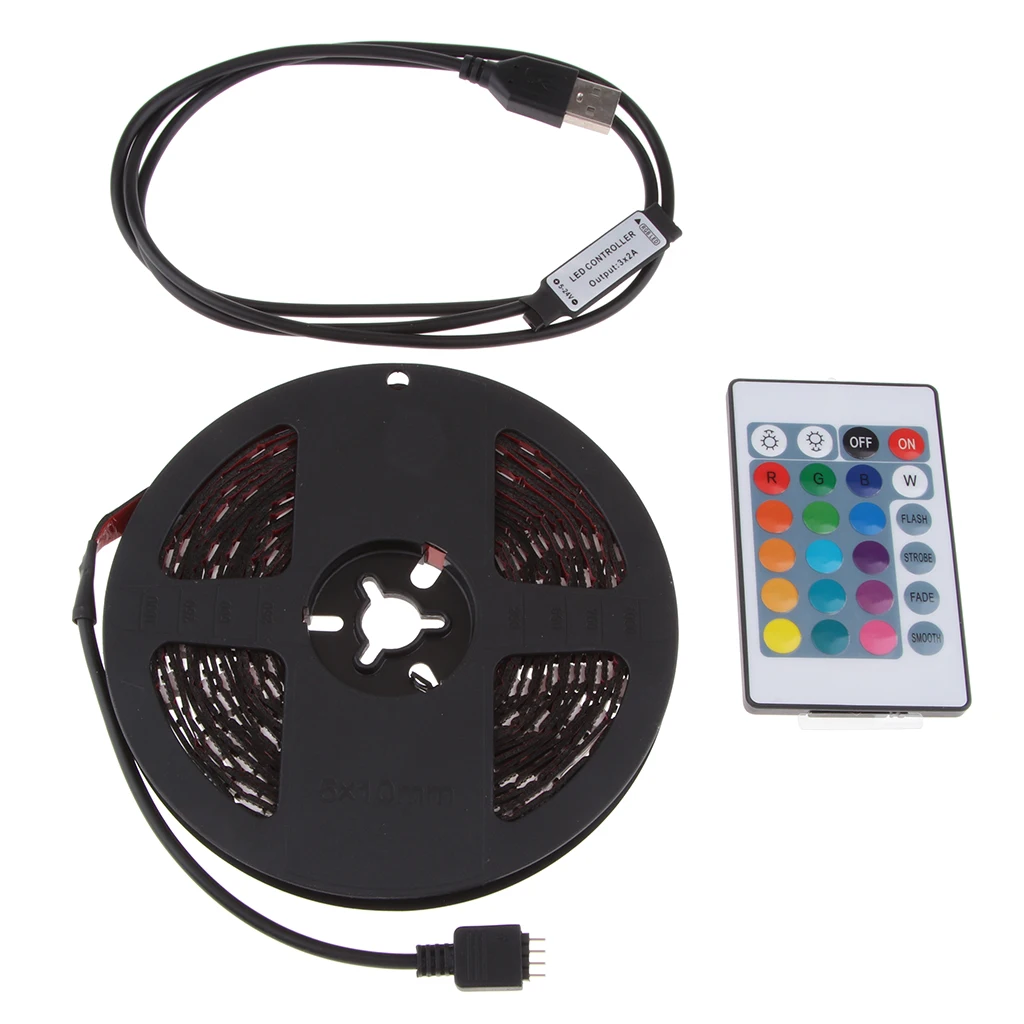 DC 5V USB LED RGB Strip Light TV Back Lighting with 24-Key Remote 5 meters