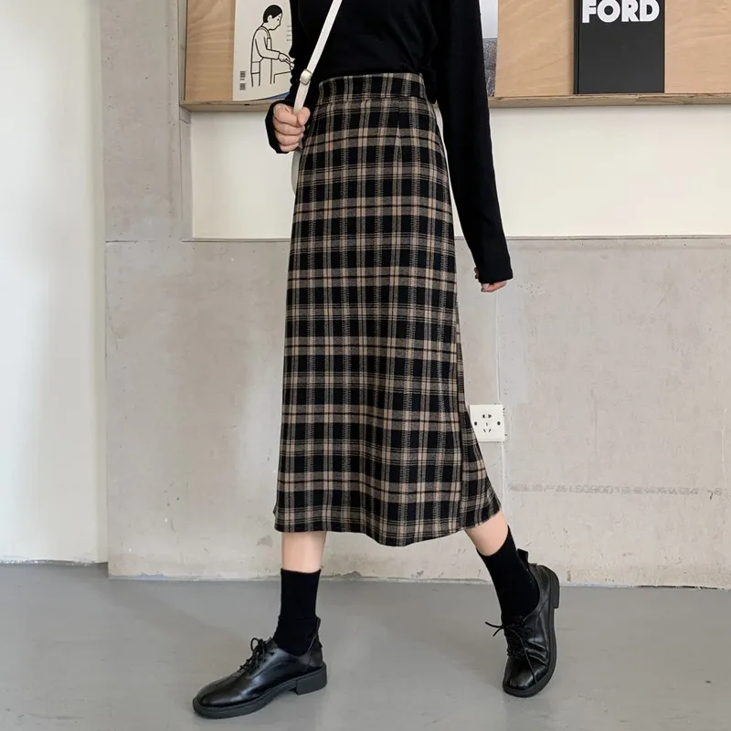 Womens Skirts Black And White Checkered Skirt 5xl Stylish S-5XL Long Skirts  Women High Waist A-line Retro Plaid