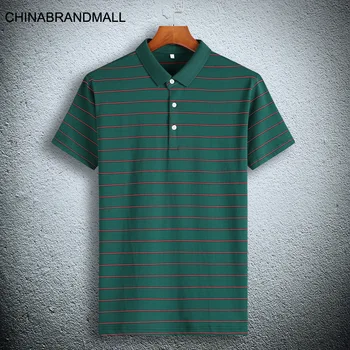 

2020 Plus Fat Plus Size Short Sleeve T Shirt Small Lapel T-shirt Shirt Fat Man Stripes Half Sleeve Trend