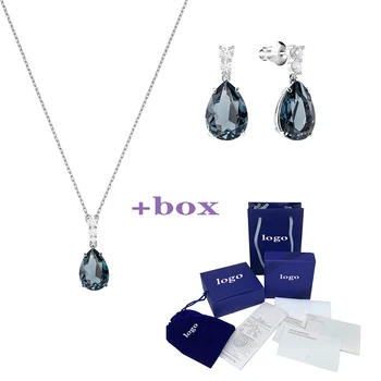 

SWA MULIER 2019 Original New VINTAGE SET Shiny Exquisite Cyan Crystal Water Drop Female Clavicle Necklace Set Romantic Gift