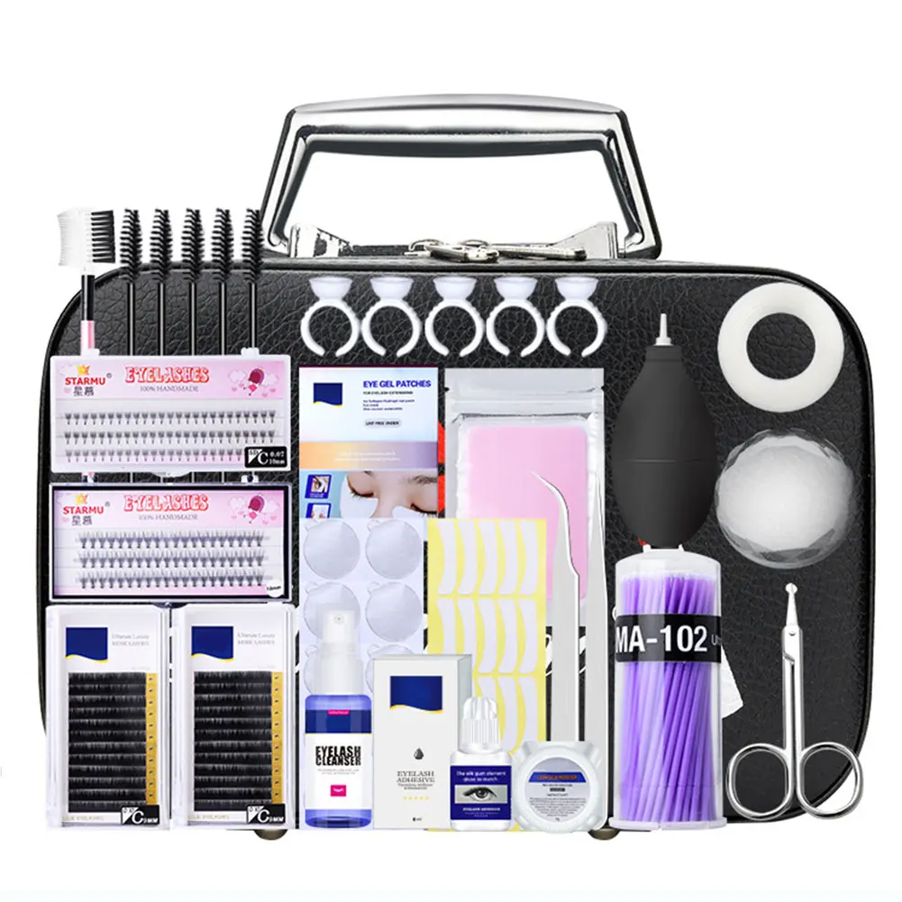 

22pcs Makeup Training With Bag Beginner Practice Artificial Fiber Lashes Grafting False Glue Eyelash Extension Kit Professional