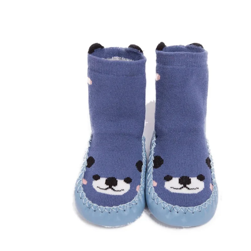 Toddler Indoor Sock Shoes Newborn Baby Winter Cotton Baby Girl Socks with Rubber Soles Anti Slip Infant Cartoon Sock Cheap Stuff - Цвет: Blue