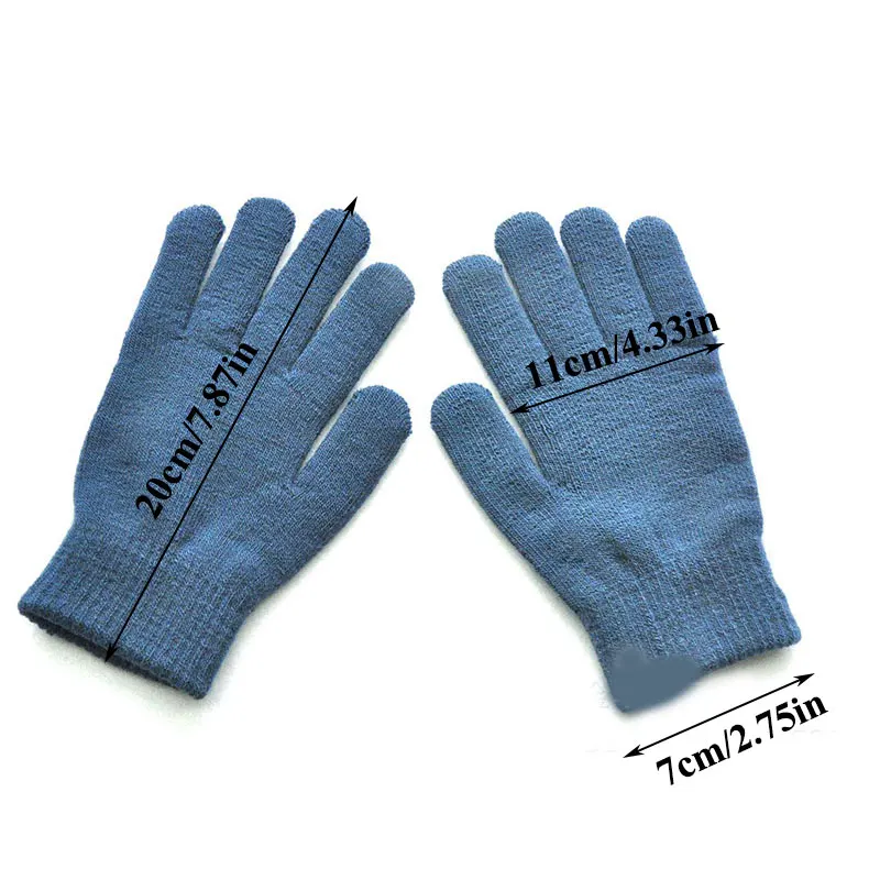 1Pair Knitted Woolen Couple Gloves Winter Solid Color Full Finger Mittens Hand Warmer Men Women Gloves Thicken Cycling