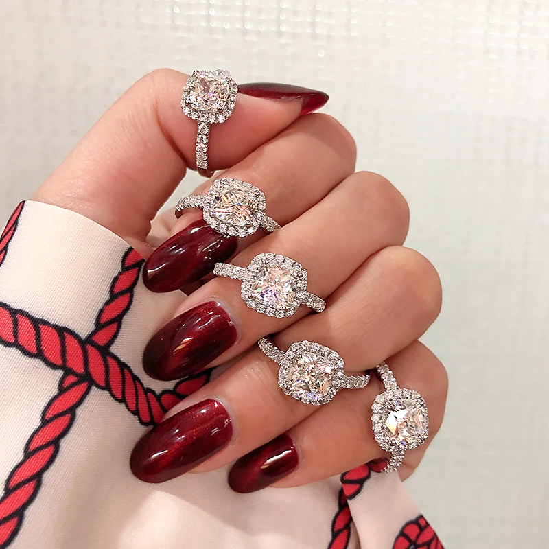 

Hot Princess Square Zircon Pure 925 Sterling Silver Finger Ring Crystal Stone Ring Love Forever Women Wedding Engagement Jewelry