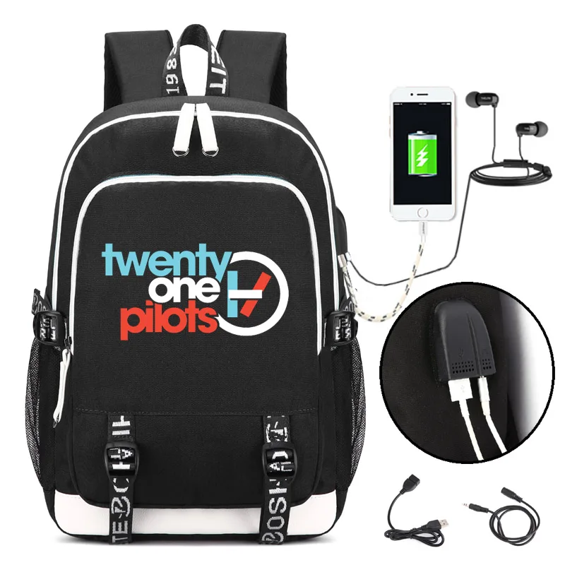 

Twenty One Pilots Rucksack Backpack Bag W/USB Charging Port Lock Zipper Teenager Student School travel Shoulder Laptop Bag gifts