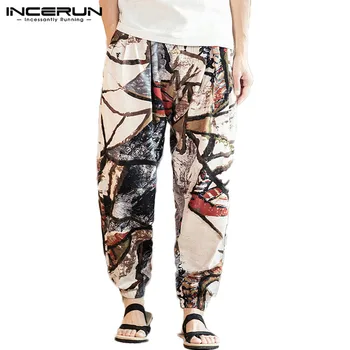 

INCERUN Men Harem Pants Joggers Drawstring Printed Streetwear Cotton Baggy Casual Trousers Men Ethnic Pantalones Hombre 2020 5XL