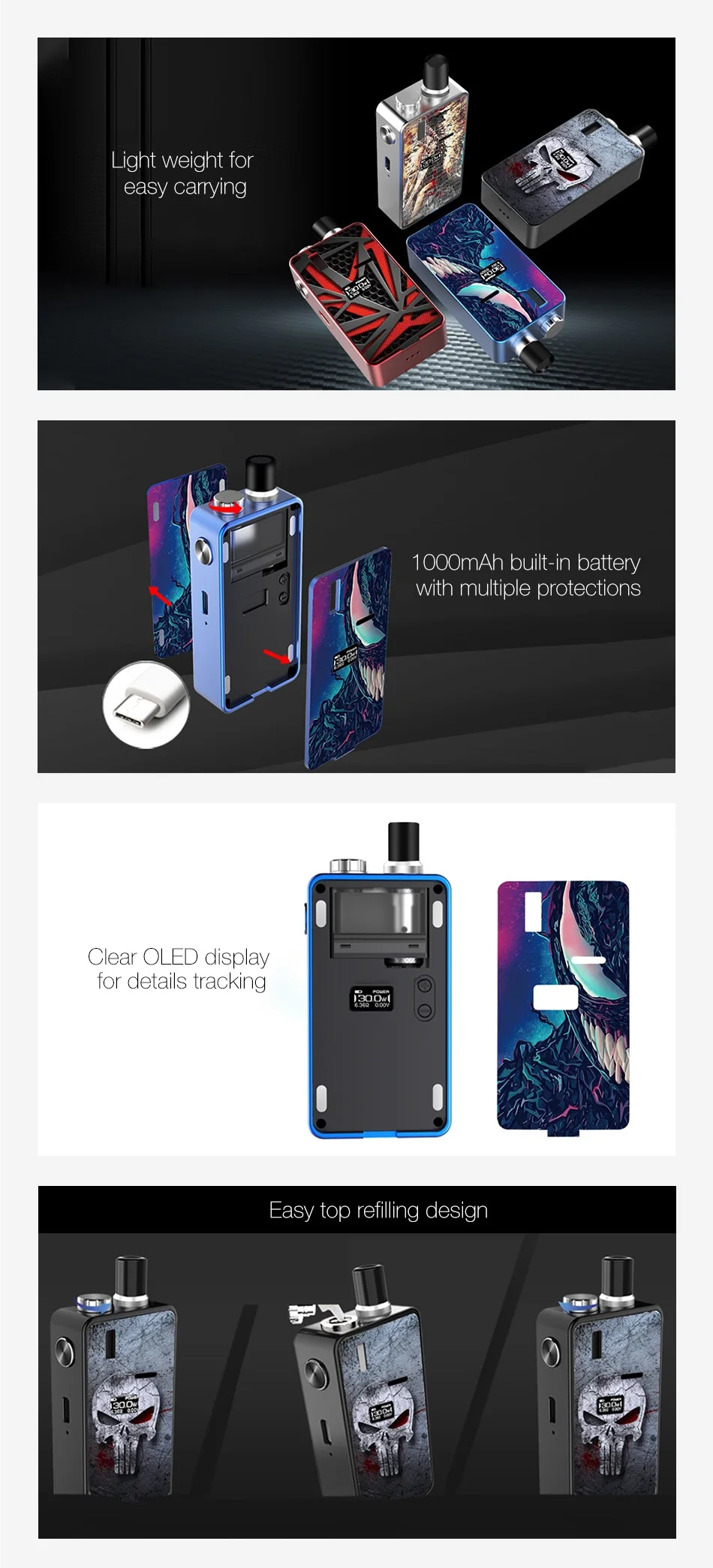 Hugo Vapor Kylin Pod Комплект с аккумулятором 1000 мАч и 3 мл Pod Max 30 Вт Выход Pod системный комплект Электронная сигарета vs pal 2/Vinci X