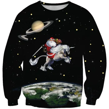 

Christmas Space Printed Sanitary Wardrobe with Long Sleeves Head Trend Brand Men's Sanitary Wardrobe Blouse hoodies
