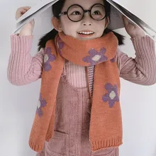 ETOSELL/детский осенне-зимний шарф с принтом, модные милые шарфы с цветочным принтом для девочек, вязаный теплый шарф для девочек