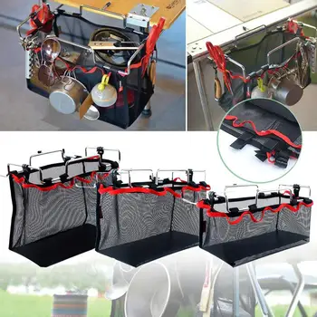 

Outdoor Wire Bracket Storage Desk Hanging Mesh Net Bag BBQ Tools Pouch Organizer