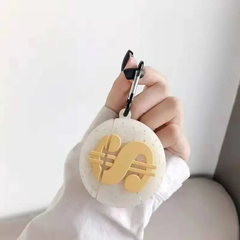 Coin Money Style Protective Case Silicone Cover with Carabiner for Airpods 1/2 for smart watch
