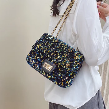 

Summer Chain Sequin Fashion Shoulder Bag Mini PU Leather Saddle Crossbody Bags For Women 2020 Fshion Summer Shoulder Handbags