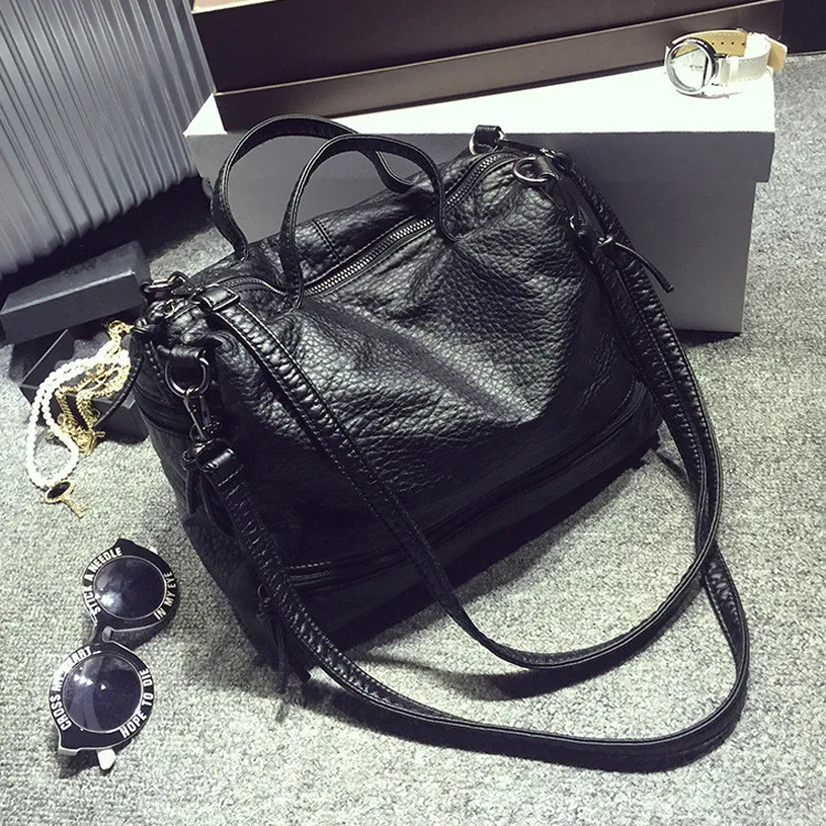 

2019 large capacity ladies bag shoulder bag soft PU leather locomotive Messenger bag casual fashion washed leather handbag