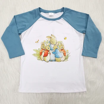 

Free shipping toddler baby boys infant new fashion cute rabbits pattern blue long sleeves O-neck top clothes clothing