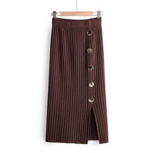 Vee Top Новое поступление Женская зимняя Осенняя вязаная прямая юбка вязаный свитер до середины икры с пуговицами