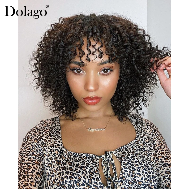 Deep Curly Human Hair Wigs Short Bob Wig Full Machine Made With Bangs Fashion Style 150% Density For Women Natural Color |