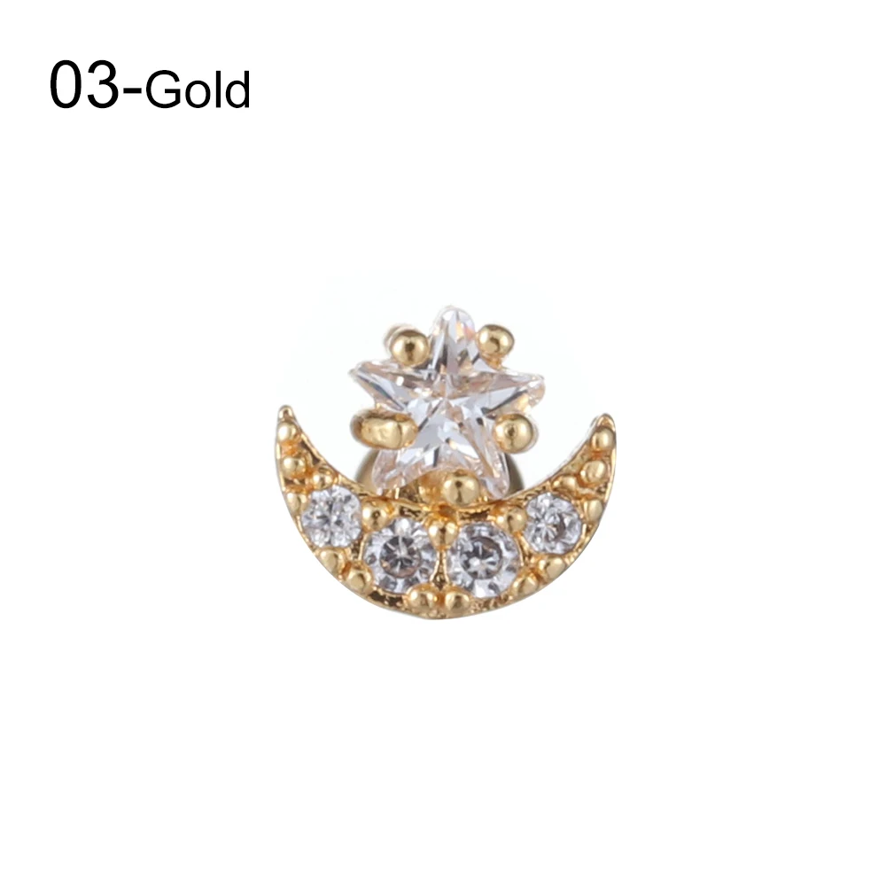 3-Gold 20 г серьги из нержавеющей стали шпилька закручивающаяся задняя часть Стад Змея Ящерица Цветок Луна для хряща ушной раковины шпилька спираль Конч пирсинг серьги ювелирные изделия - Окраска металла: 3-Gold