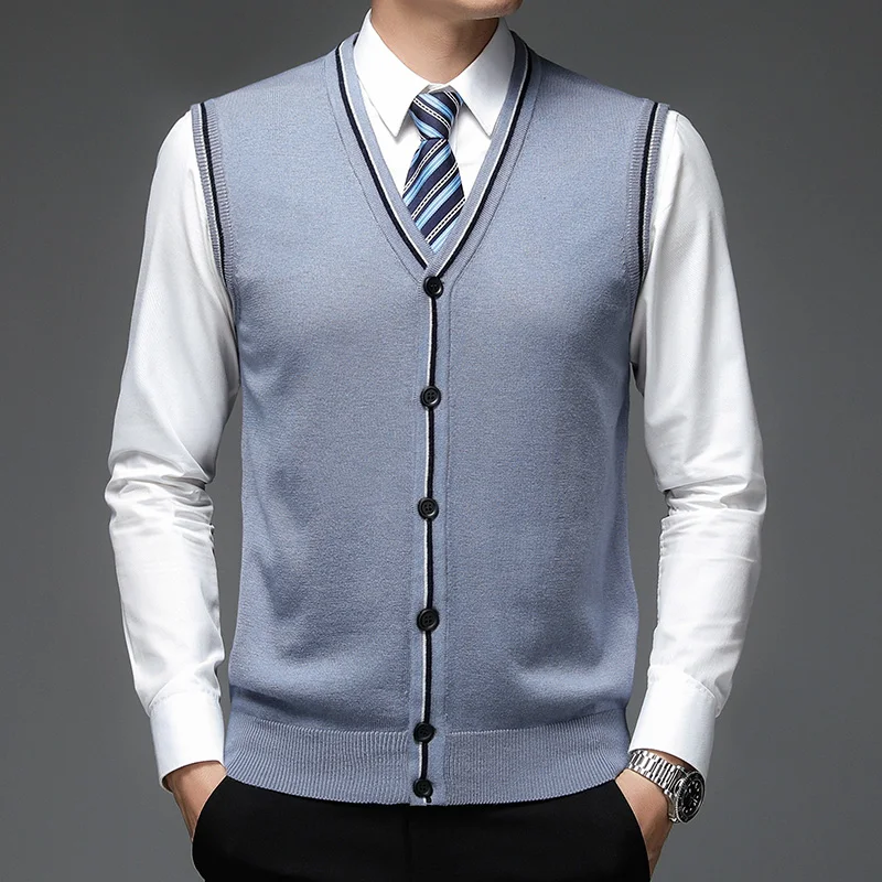 thumbnail image 1 of Nuevo cárdigan de punto con botones para hombre, suéter de lana sin mangas con cuello en V para primavera y otoño, chaleco informal para hombre, cárdigan de punto, 1 of 5
