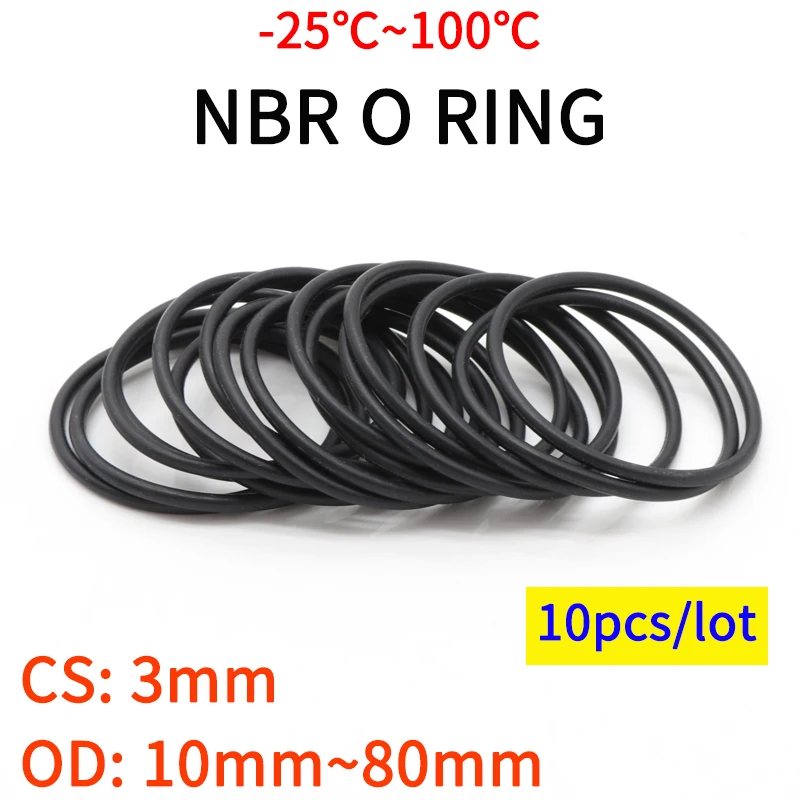Nitrile Rubber Sealing-Washer NBR Oil-Resist Black Automobile Round OD CS 3mm 10pcs 10mm--80mm
