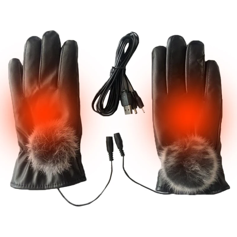 

Electric Heated Gloves for Women, USB Powered, Touch Screen, Racing, Riding, Leather, Windproof, Winter, S2554