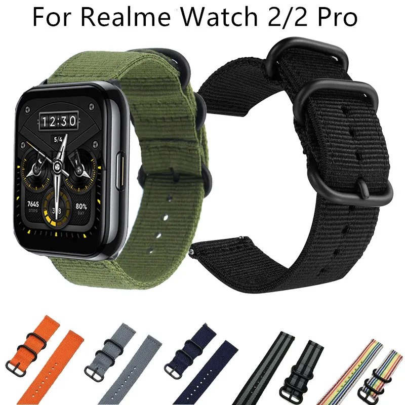 Cinturino In Nylon Per Realme Watch S/S Pro 22Mm 20Mm Canvas Sport Replacmenet Bracciale Per Real Me Watch/Watch 2 & 2 Pro Wristband