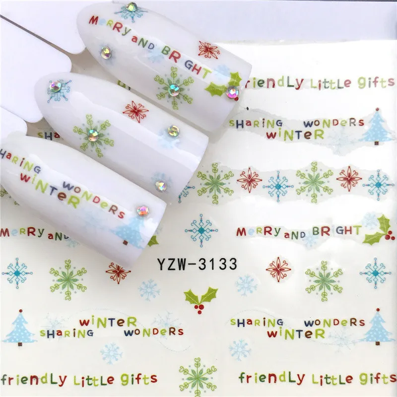 1 лист зима Рождество слайдер наклейки для ногтей DIY маникюр Водные Аксессуары переводная фольга Рождественский подарок - Цвет: YZW-3133