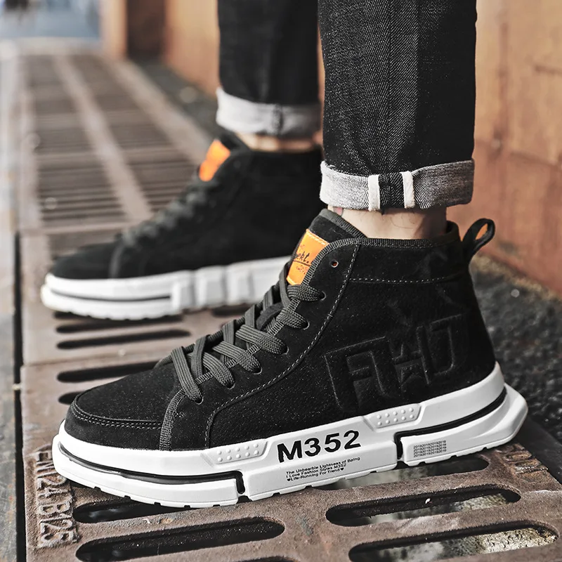 

High Shoes MEN'S SHOES Korean-style Trend Casual Shoes Popular Brand Sport Sneakers Black And White with Pattern Versatile Autum