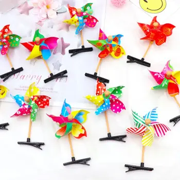 

New 1Pc Child Girls 3D Windmill Mini Side Hair Clip Colorful Rainbow Duckbill Hairpin Plastic Birthday Party Gift Barrettes Rand