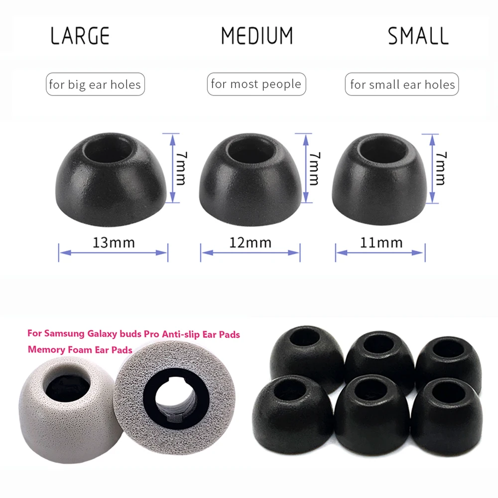 3pair memory foam ear tips ear pads(L M S) black for Samsung Galaxy Buds Pro, Anti-slip, No Fall Out, Noise Canceling ear tips