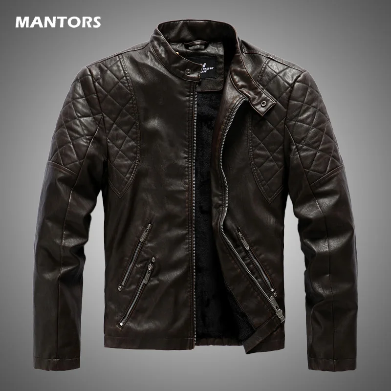 Chaqueta de cuero sintético con cremallera para hombre, chaqueta de piel sintética con cremallera, forro polar cálido para invierno, 2020