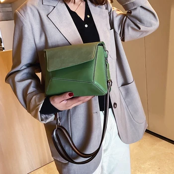 

Women Casual Scrub PU Leather Wide Shoulder Strap Messenger Bags 2020 Ladies Solid Chain Crossbody Bag Female Travel Handbags