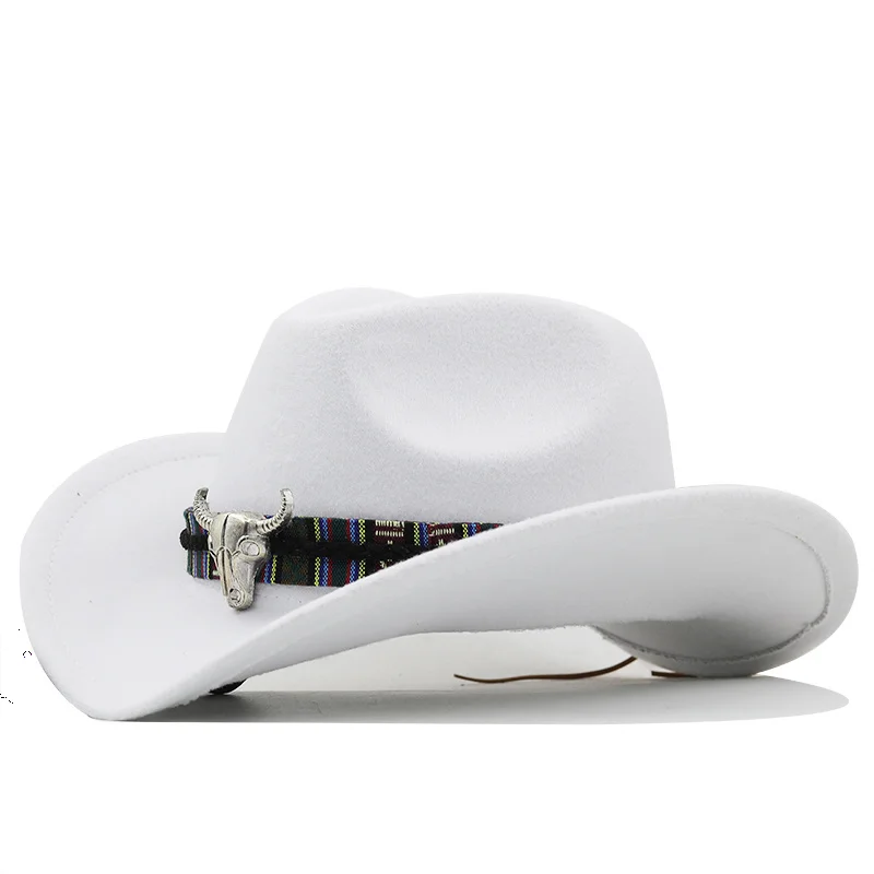 Sombrero vaquero occidental blanco Simple para hombre y mujer, Sombrero de Jazz con cuero, de Iglesia - AliExpress