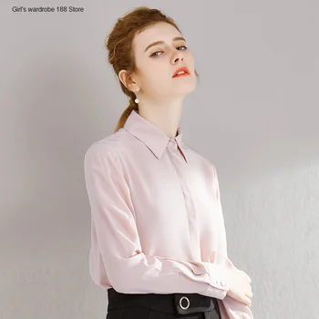

silk shirt new long sleeve loose Korean style small collar white shirt silk shirt for women