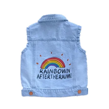 

boys kids denim girls jeans coat kids sleeveless coat rainbow pattern 1-5Y autumn baby boy girl clothes outerwear 4221 06