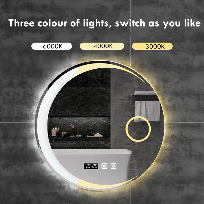 Creative Bathroom Mirror Smart Mirror Makeup LED 3 Color Adjustable Light With Bluetooth Speaker For Home Decorative