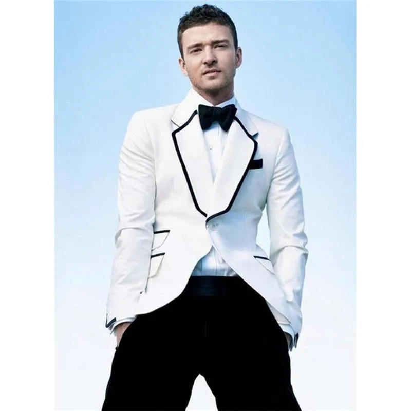

New England Style Men suit Tuxedos Special Collar Groom Wedding Suits Stylish White Business Mens Suits (Jacket+Pants+Bow)
