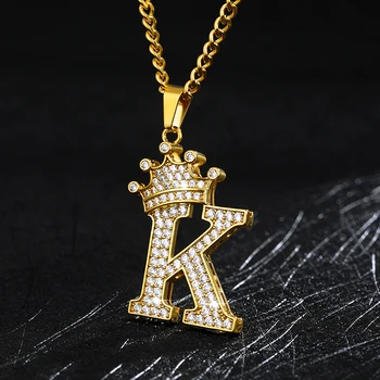

Zircon Crown Letter Initial Necklaces For Women Gold Chain CZ Crystal Alphabet Female Pendant Necklace Fashion Hip Hop Jewelry