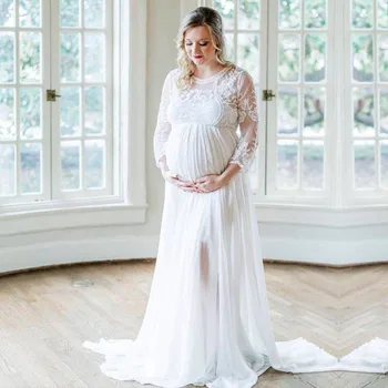 

Lace Maternity Dress Bohemia Maternity Photography Props Photo Shoot Vestidos Lace Chiffon Floral Dress Maternity Gown Dresses