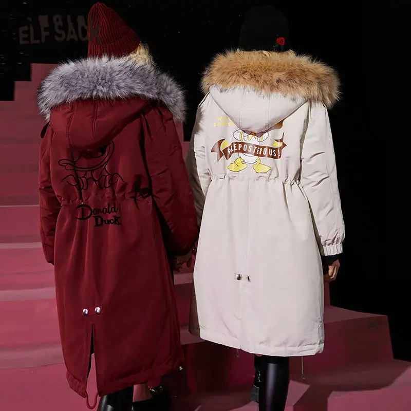 ELFSACK Cartoon Print Fur Collar Korean Warmness