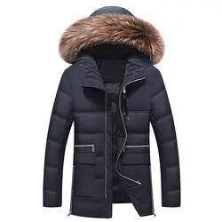 2019 Новая зимняя мужская куртка с большим воротником из натурального меха, куртка с капюшоном на утином пуху, толстый пуховик, мужское
