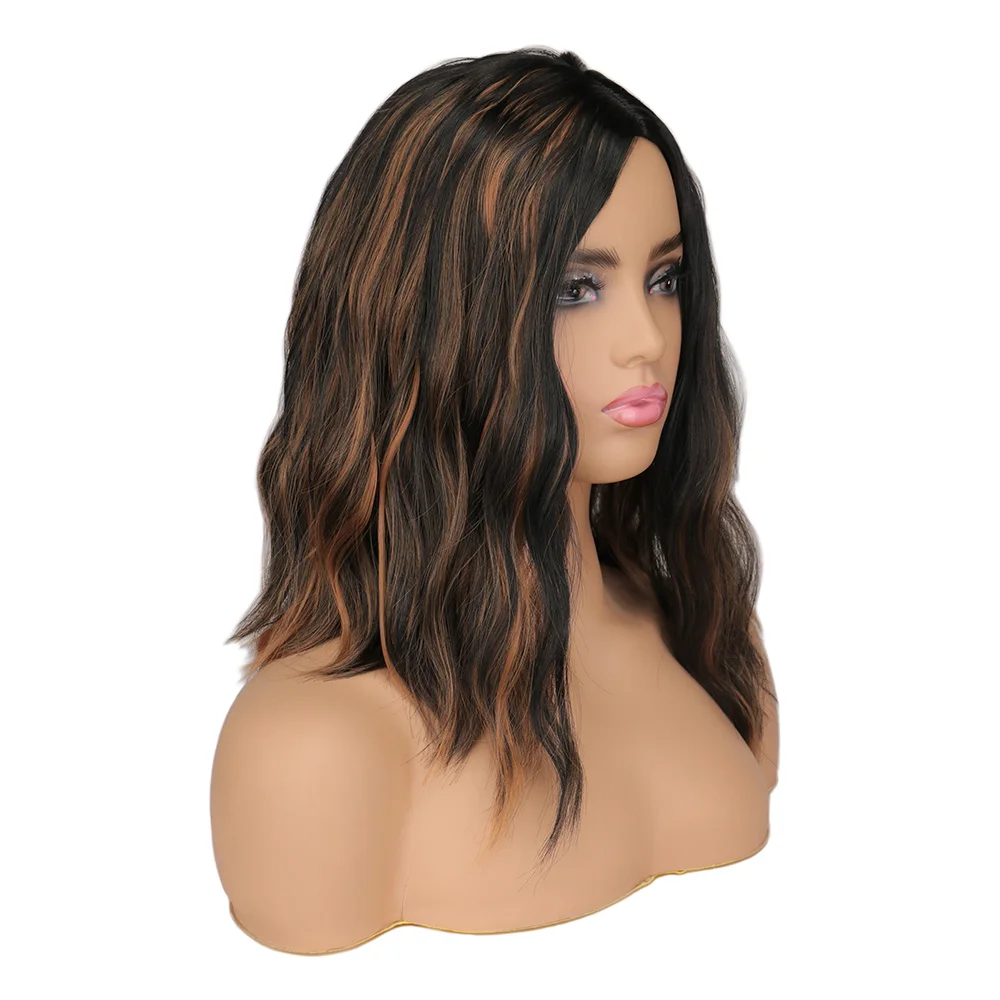 H7111634757df4b9f8b6eb4fb11978443F Women Synthetic Wigs Natural Wave Short Wig Middle Part Mixed Black and Brown Heat Resistant False Hair for Women Mallzona