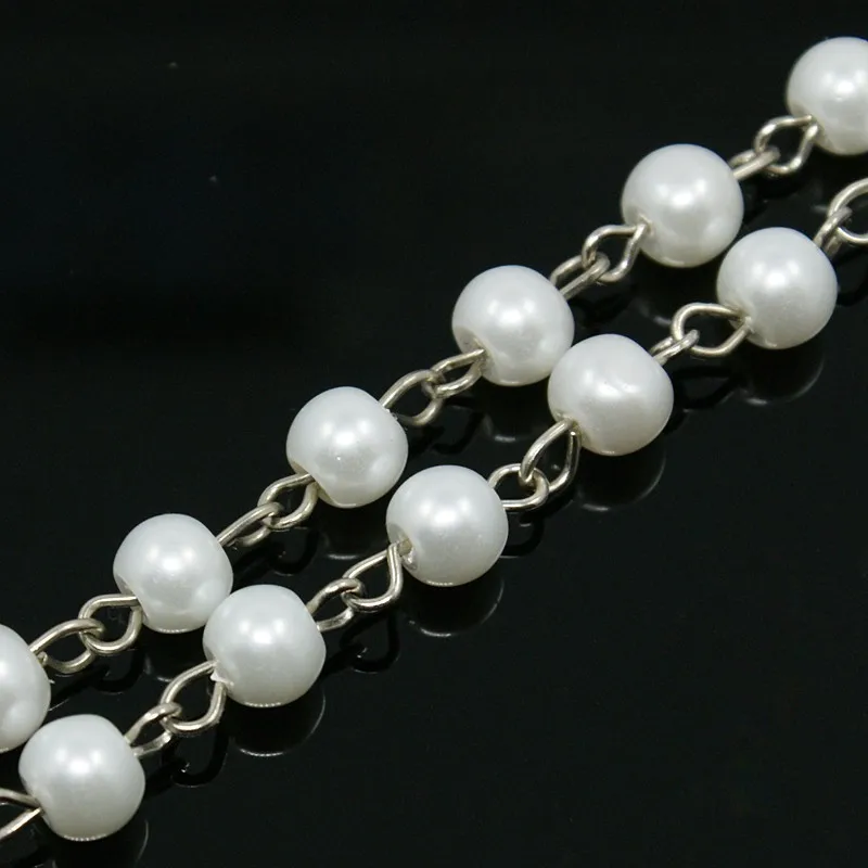 6 мм стеклянные жемчужные бусы цепочки Платиновые ювелирные изделия для ожерелья браслеты изготовление сережек DIY белый черный красный 1 м/нить