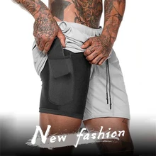 Мужские спортивные шорты 2 в 1 для тренировок и бега, спортивные шорты с карманами и карманом на молнии для тренировок