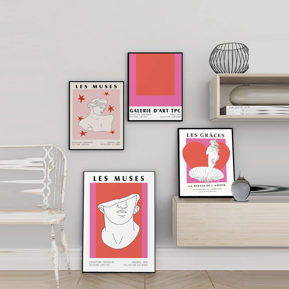 Greek Goddess Art Print Canvas Museum Painting Abstract Mid Century Modern Poster Pink Wall Picture Decoration | Дом и сад