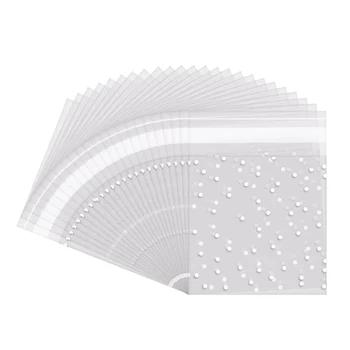 

200 Pcs Self Adhesive Candy Bag Cookie Bags Self-Adhesive Sealing Polka Dot Clear Bags Plastic Party Bag for Cookie