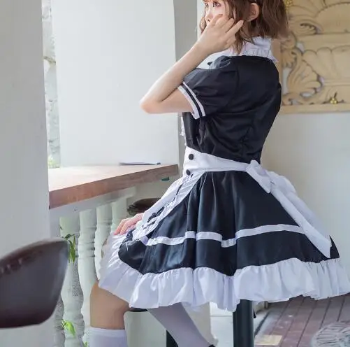 Japanese Women Maid Outfit Anime Long Dress Men Lolita Dress Costume Cosplay Cafe Apron Costume