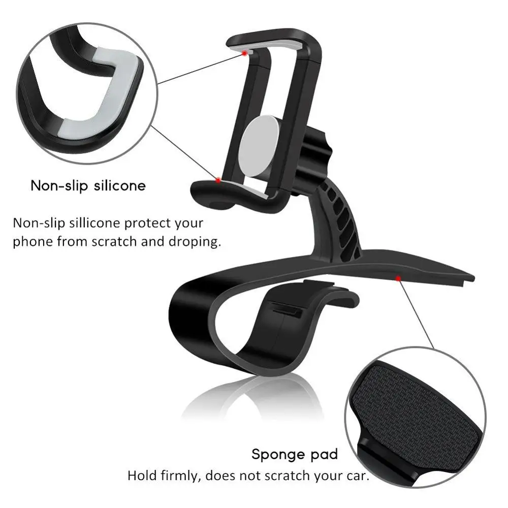 XMXCZKJ Newest 360 Rotation Adjustable HUD Car Dashboard Phone Holder GPS Clamp Clip cellphone Stand for Iphone 11 Xiaomi Huawei