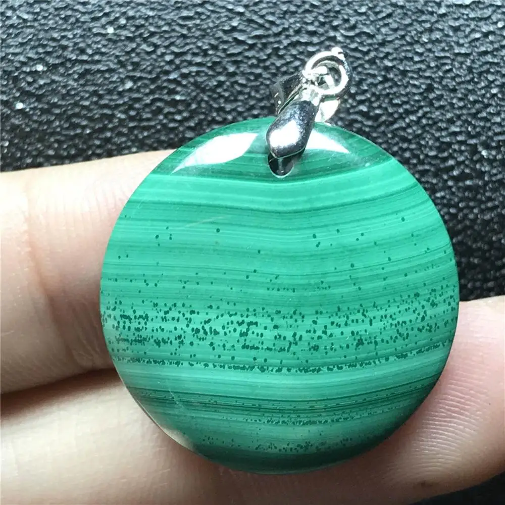 

24x6mm Natural Green Malachite Necklace Pendant For Woman Lady Man Crystal 925 Silver Round Beads Stone Pendant Jewelry AAAAA