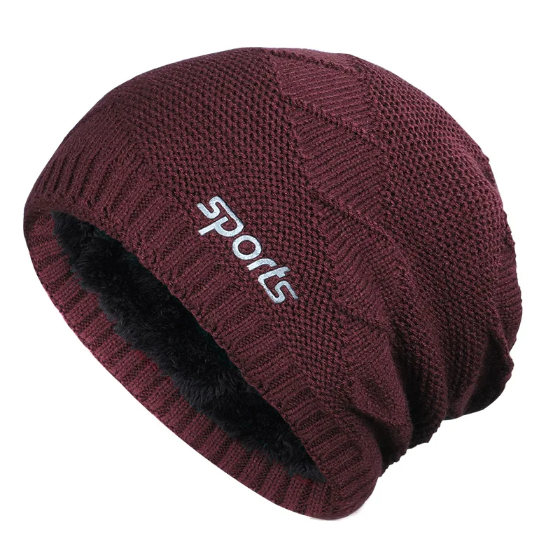 Wine-2 Skullies Beanies, зимние шапки для мужчин, шарф, вязаная шапка для женщин и мужчин, теплая мягкая Балаклава для шеи, шапочка, шапка - Цвет: Wine-2
